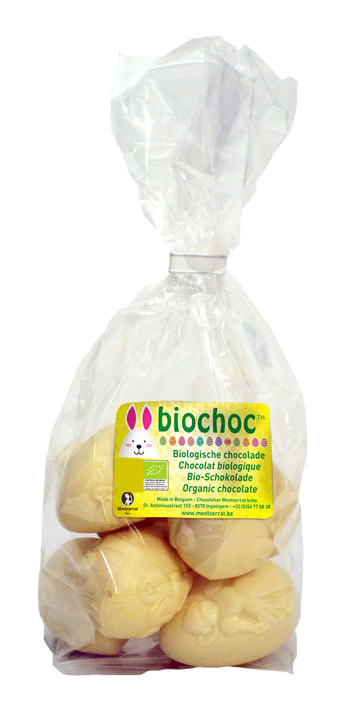 Biochoc Figure creux paques en sachet blanc bio 150g